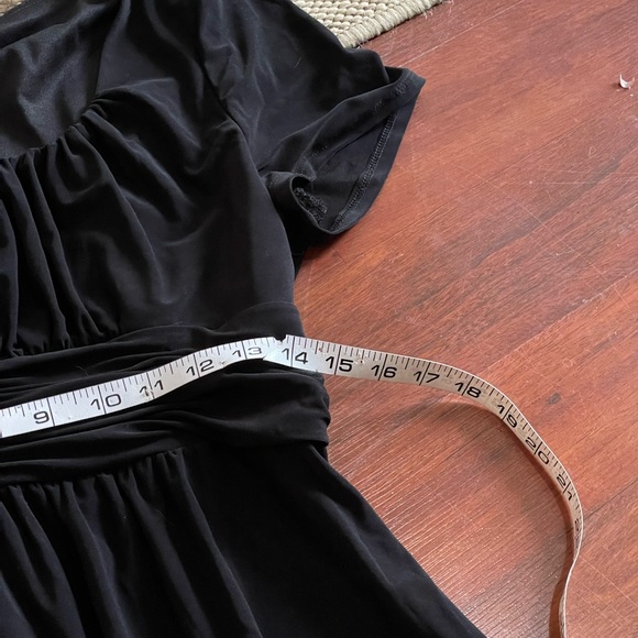 Evan Picone Black Dress Gathered Waist Scoop Neck Short Sleeve Size 14 spandex - Picture 10 of 14